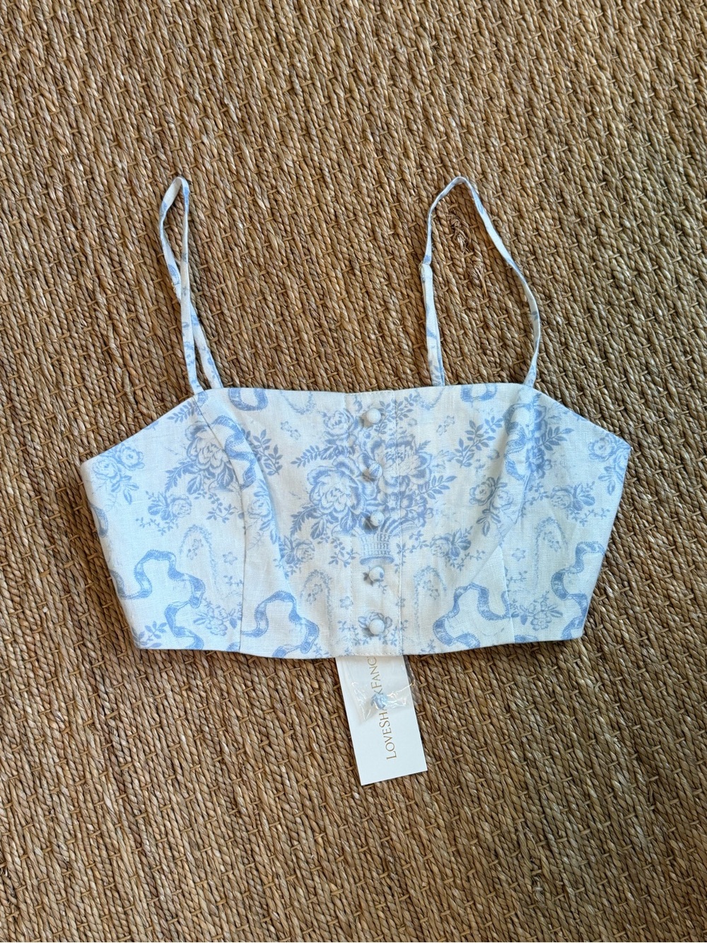 NWT LoveShackFancy Isadore Bow Print Cropped Top
